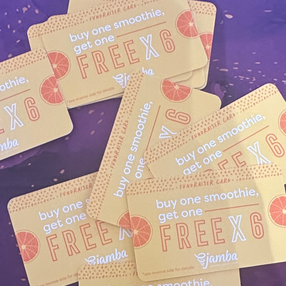 10 Jamba Juice Buy One Get One Free Smoothie Promo Gift Cards - Yellow & Orange